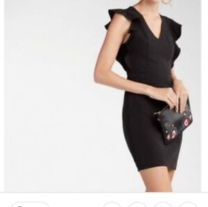 EXPRESS  Ruffle Sleeve V Neck Black Fitted Dress Size 4